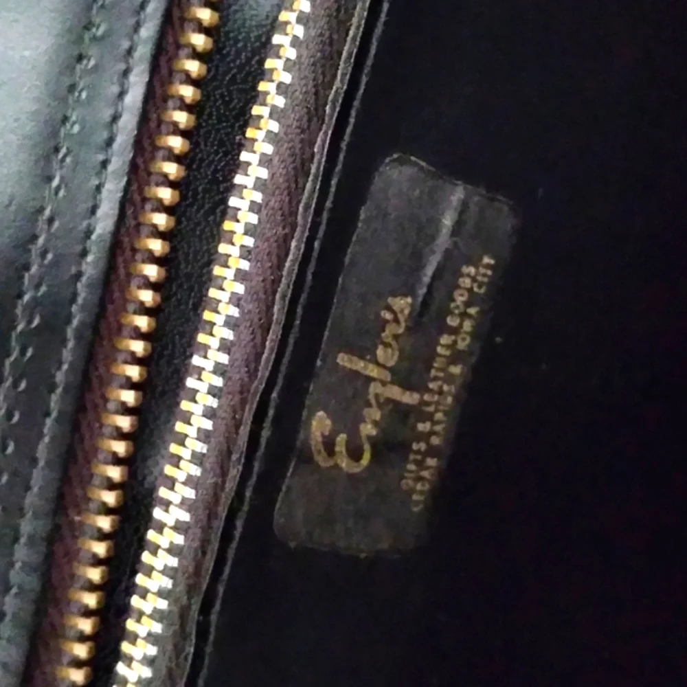 Vintage 50s‎ Engler's Black Leather Satchel With Gold Hardware